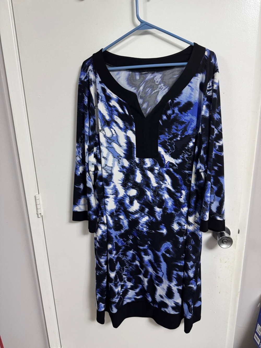 Blue & Black Abstract Print Tunic Dress